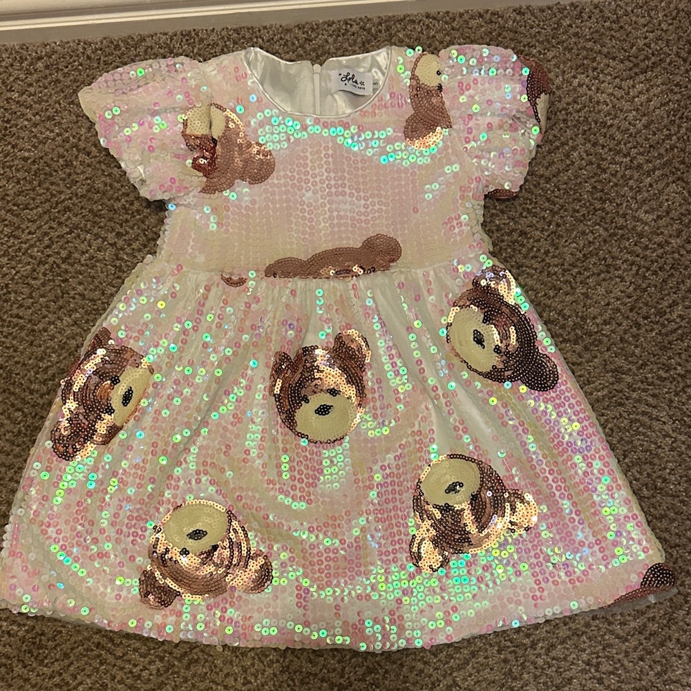 Lola + The Boys Pink Sequin Teddy Bear Dress